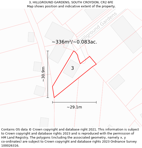 3, HILLGROUND GARDENS, SOUTH CROYDON, CR2 6FE: Plot and title map