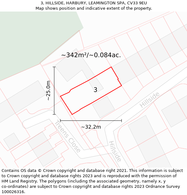 3, HILLSIDE, HARBURY, LEAMINGTON SPA, CV33 9EU: Plot and title map