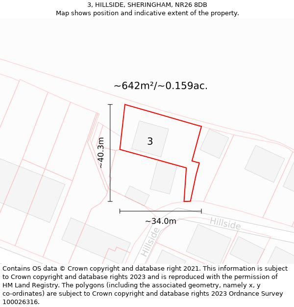 3, HILLSIDE, SHERINGHAM, NR26 8DB: Plot and title map