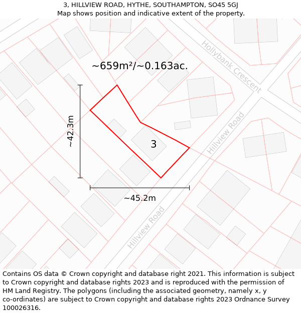 3, HILLVIEW ROAD, HYTHE, SOUTHAMPTON, SO45 5GJ: Plot and title map