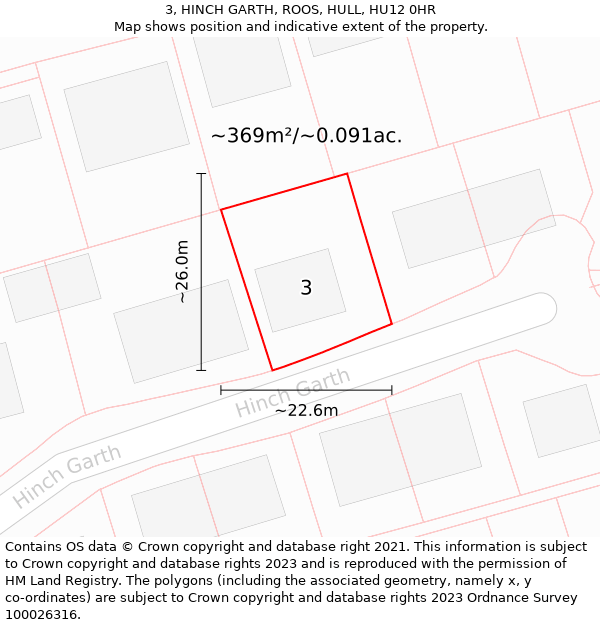 3, HINCH GARTH, ROOS, HULL, HU12 0HR: Plot and title map