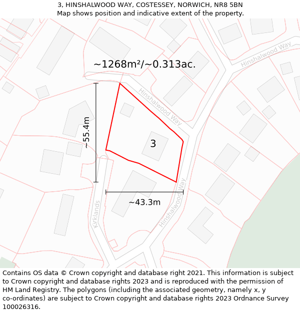 3, HINSHALWOOD WAY, COSTESSEY, NORWICH, NR8 5BN: Plot and title map