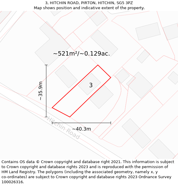 3, HITCHIN ROAD, PIRTON, HITCHIN, SG5 3PZ: Plot and title map