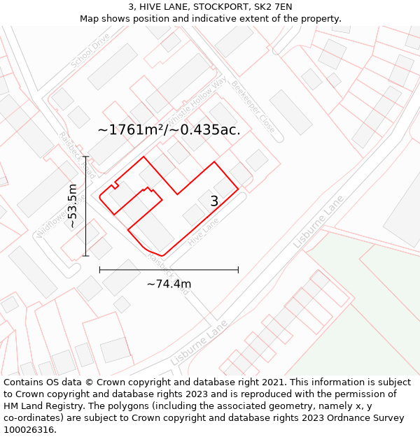 3, HIVE LANE, STOCKPORT, SK2 7EN: Plot and title map