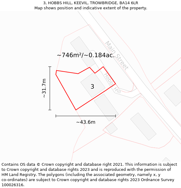 3, HOBBS HILL, KEEVIL, TROWBRIDGE, BA14 6LR: Plot and title map