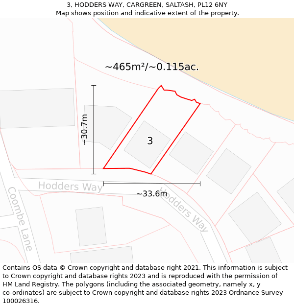 3, HODDERS WAY, CARGREEN, SALTASH, PL12 6NY: Plot and title map