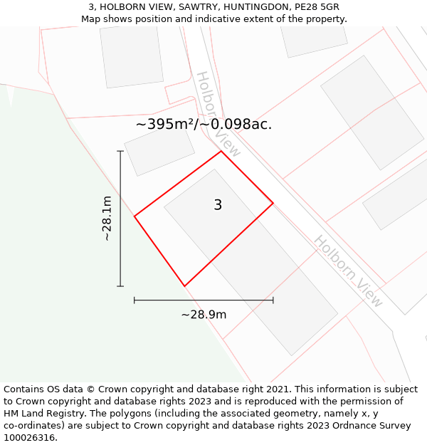 3, HOLBORN VIEW, SAWTRY, HUNTINGDON, PE28 5GR: Plot and title map