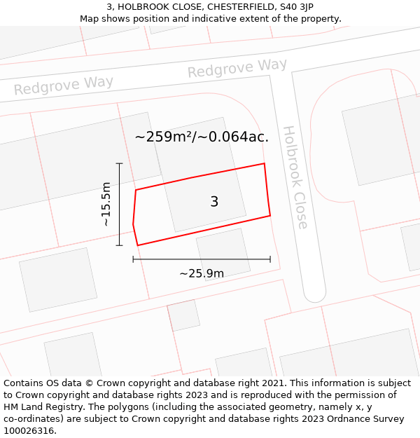 3, HOLBROOK CLOSE, CHESTERFIELD, S40 3JP: Plot and title map