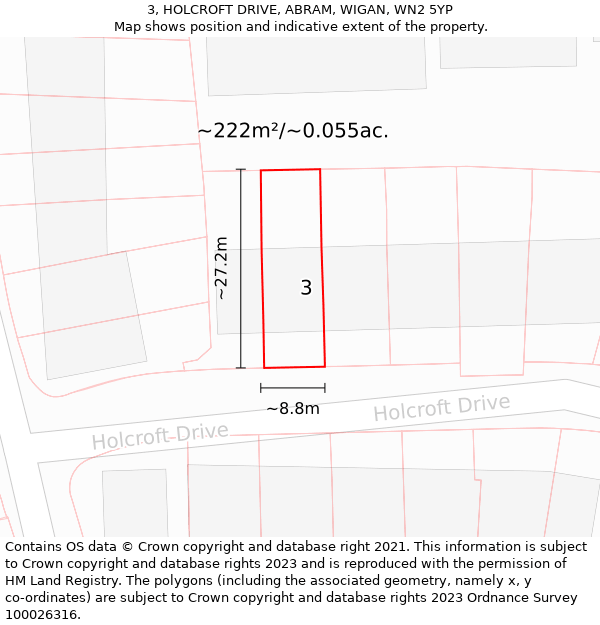 3, HOLCROFT DRIVE, ABRAM, WIGAN, WN2 5YP: Plot and title map