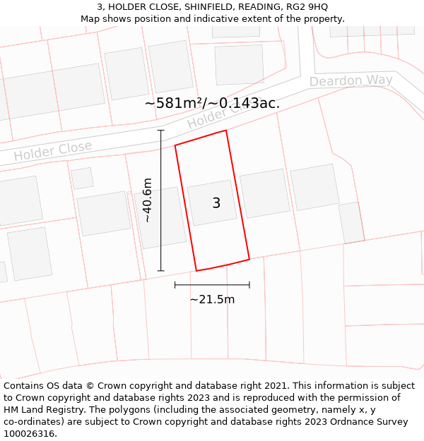 3, HOLDER CLOSE, SHINFIELD, READING, RG2 9HQ: Plot and title map