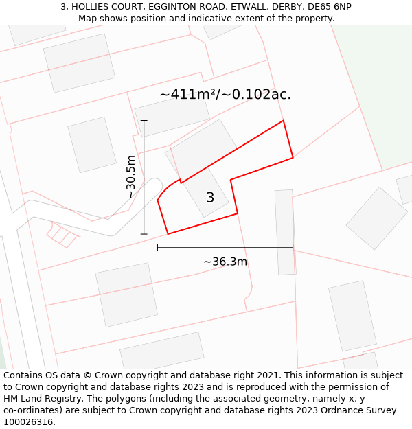 3, HOLLIES COURT, EGGINTON ROAD, ETWALL, DERBY, DE65 6NP: Plot and title map