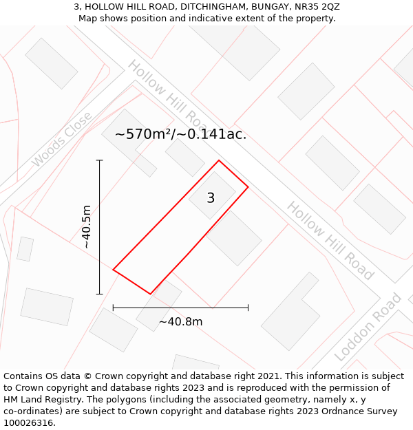 3, HOLLOW HILL ROAD, DITCHINGHAM, BUNGAY, NR35 2QZ: Plot and title map