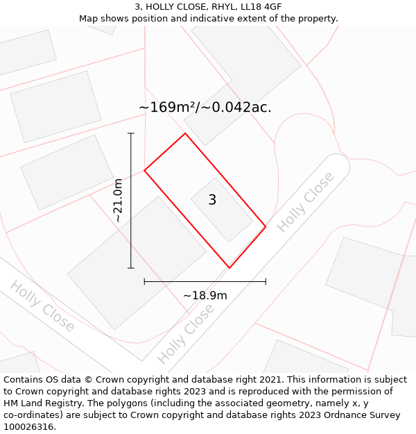 3, HOLLY CLOSE, RHYL, LL18 4GF: Plot and title map