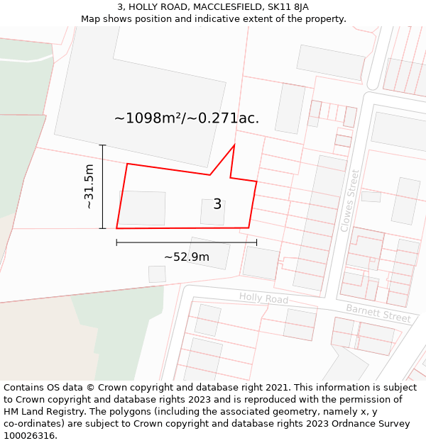 3, HOLLY ROAD, MACCLESFIELD, SK11 8JA: Plot and title map