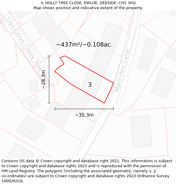 3, HOLLY TREE CLOSE, EWLOE, DEESIDE, CH5 3AQ: Plot and title map