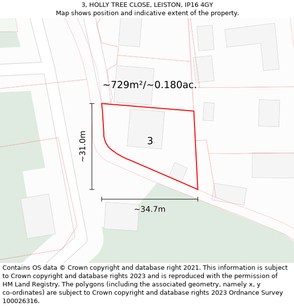 3, HOLLY TREE CLOSE, LEISTON, IP16 4GY: Plot and title map