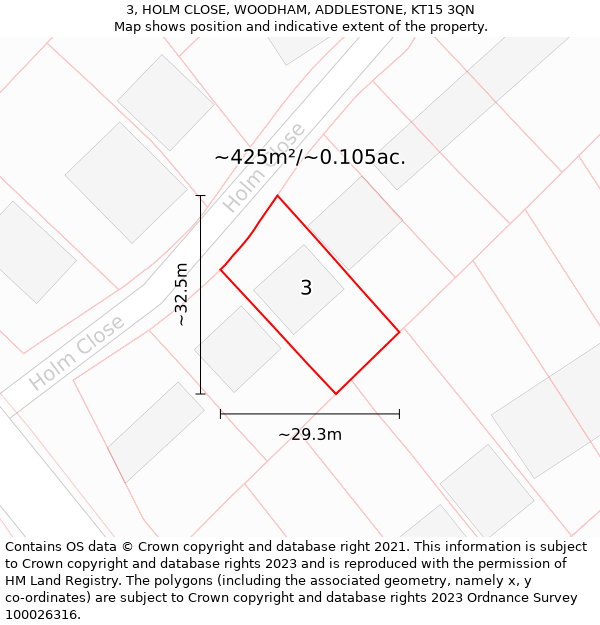 3, HOLM CLOSE, WOODHAM, ADDLESTONE, KT15 3QN: Plot and title map