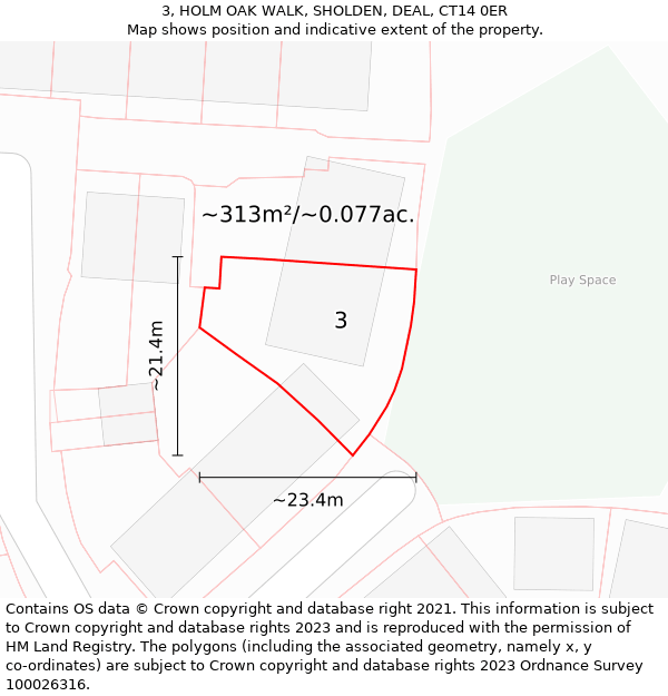 3, HOLM OAK WALK, SHOLDEN, DEAL, CT14 0ER: Plot and title map