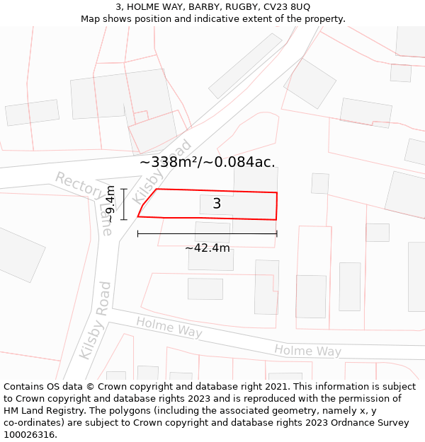 3, HOLME WAY, BARBY, RUGBY, CV23 8UQ: Plot and title map