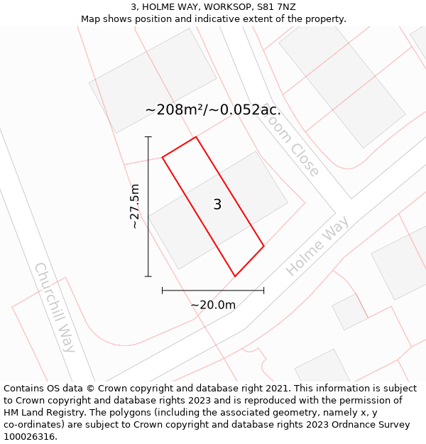 3, HOLME WAY, WORKSOP, S81 7NZ: Plot and title map