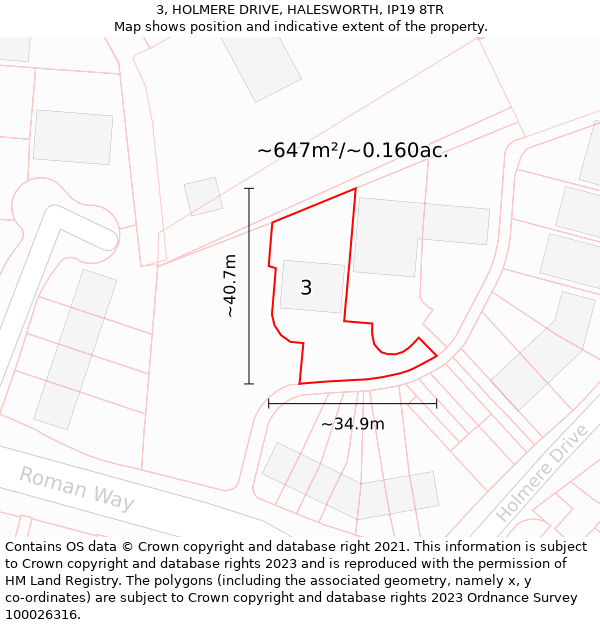 3, HOLMERE DRIVE, HALESWORTH, IP19 8TR: Plot and title map