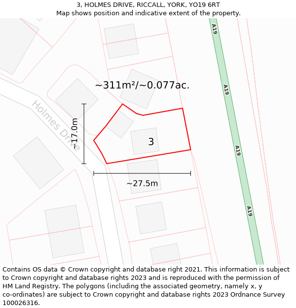 3, HOLMES DRIVE, RICCALL, YORK, YO19 6RT: Plot and title map