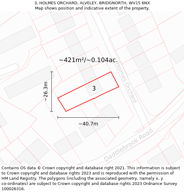 3, HOLMES ORCHARD, ALVELEY, BRIDGNORTH, WV15 6NX: Plot and title map