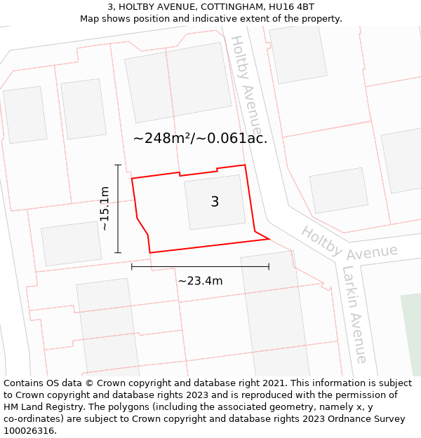 3, HOLTBY AVENUE, COTTINGHAM, HU16 4BT: Plot and title map