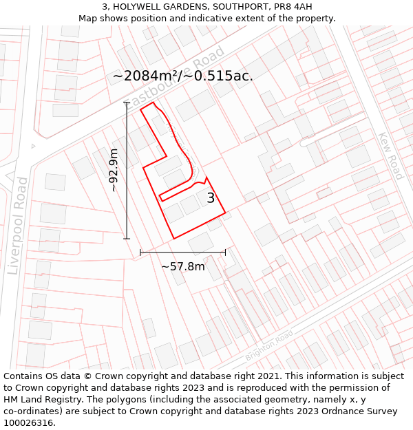 3, HOLYWELL GARDENS, SOUTHPORT, PR8 4AH: Plot and title map