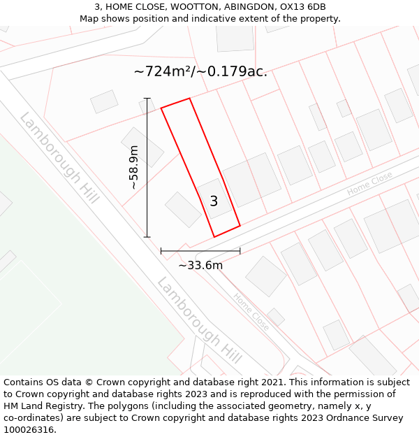 3, HOME CLOSE, WOOTTON, ABINGDON, OX13 6DB: Plot and title map