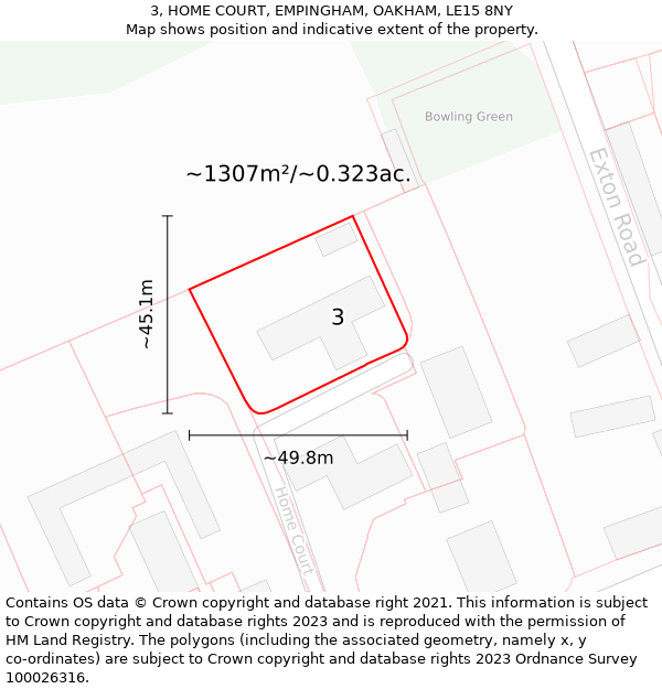 3, HOME COURT, EMPINGHAM, OAKHAM, LE15 8NY: Plot and title map