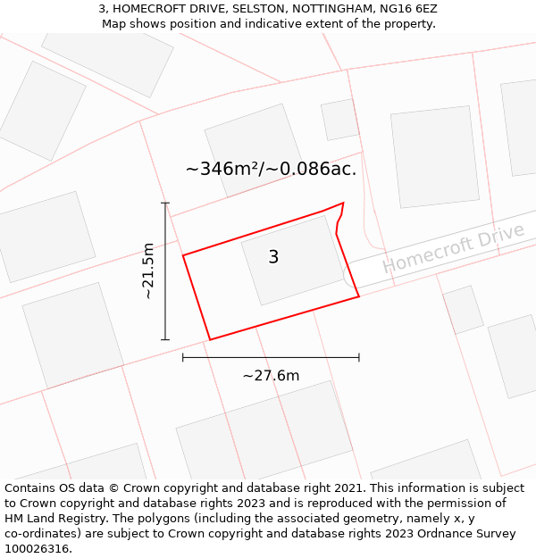 3, HOMECROFT DRIVE, SELSTON, NOTTINGHAM, NG16 6EZ: Plot and title map