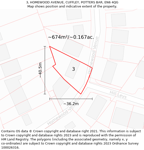 3, HOMEWOOD AVENUE, CUFFLEY, POTTERS BAR, EN6 4QG: Plot and title map