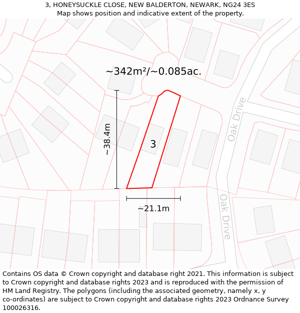 3, HONEYSUCKLE CLOSE, NEW BALDERTON, NEWARK, NG24 3ES: Plot and title map