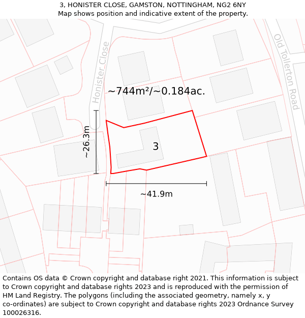 3, HONISTER CLOSE, GAMSTON, NOTTINGHAM, NG2 6NY: Plot and title map