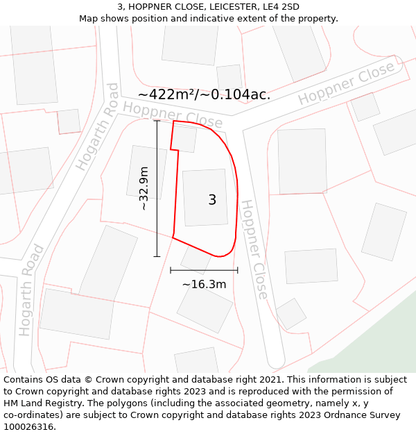 3, HOPPNER CLOSE, LEICESTER, LE4 2SD: Plot and title map