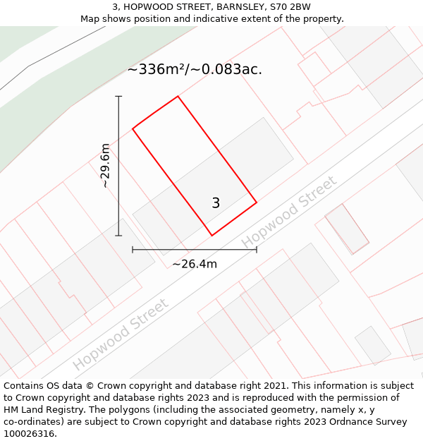3, HOPWOOD STREET, BARNSLEY, S70 2BW: Plot and title map