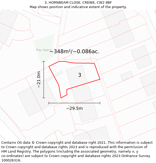 3, HORNBEAM CLOSE, CREWE, CW2 8BF: Plot and title map