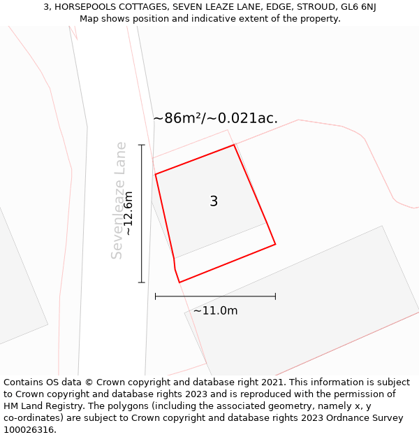 3, HORSEPOOLS COTTAGES, SEVEN LEAZE LANE, EDGE, STROUD, GL6 6NJ: Plot and title map