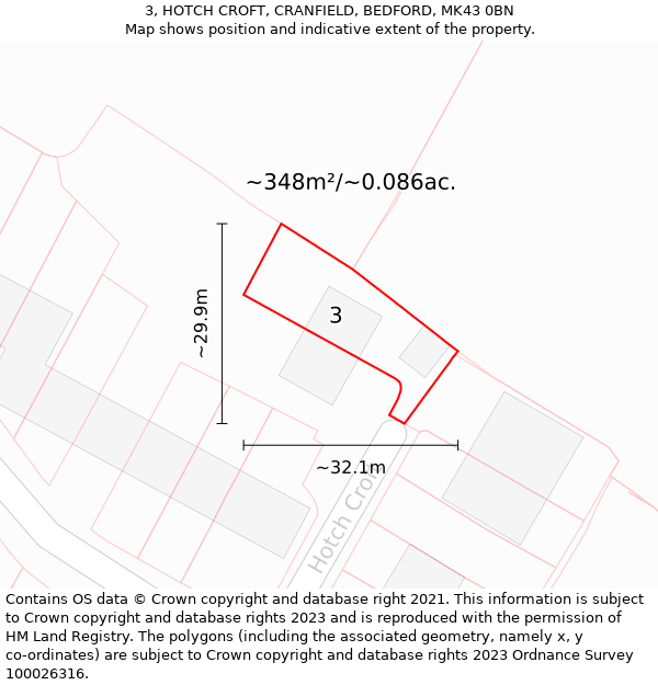 3, HOTCH CROFT, CRANFIELD, BEDFORD, MK43 0BN: Plot and title map