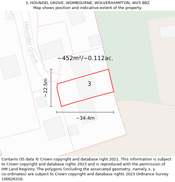 3, HOUNDEL GROVE, WOMBOURNE, WOLVERHAMPTON, WV5 8BZ: Plot and title map