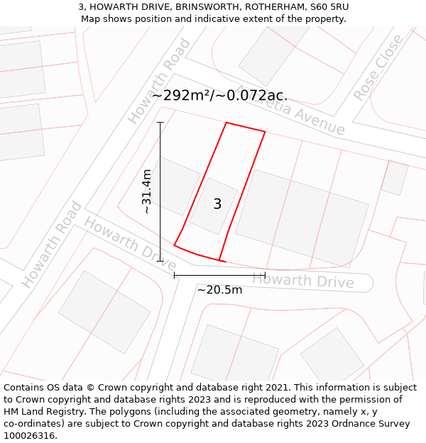 3, HOWARTH DRIVE, BRINSWORTH, ROTHERHAM, S60 5RU: Plot and title map