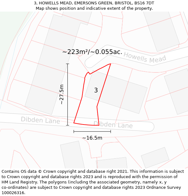 3, HOWELLS MEAD, EMERSONS GREEN, BRISTOL, BS16 7DT: Plot and title map