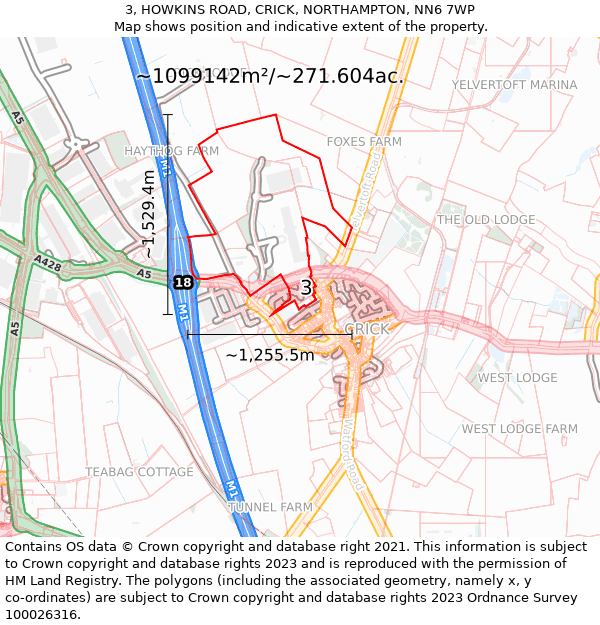 3, HOWKINS ROAD, CRICK, NORTHAMPTON, NN6 7WP: Plot and title map