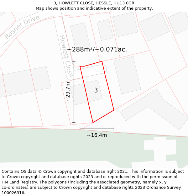 3, HOWLETT CLOSE, HESSLE, HU13 0GR: Plot and title map