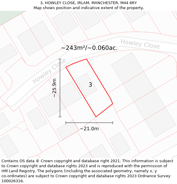 3, HOWLEY CLOSE, IRLAM, MANCHESTER, M44 6RY: Plot and title map