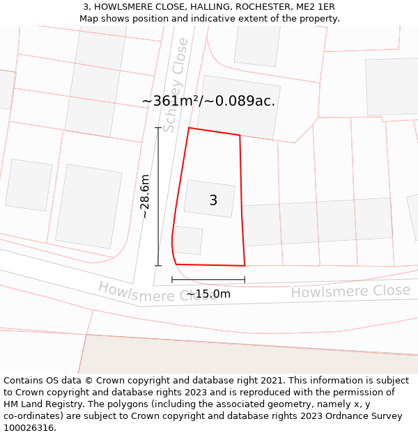 3, HOWLSMERE CLOSE, HALLING, ROCHESTER, ME2 1ER: Plot and title map