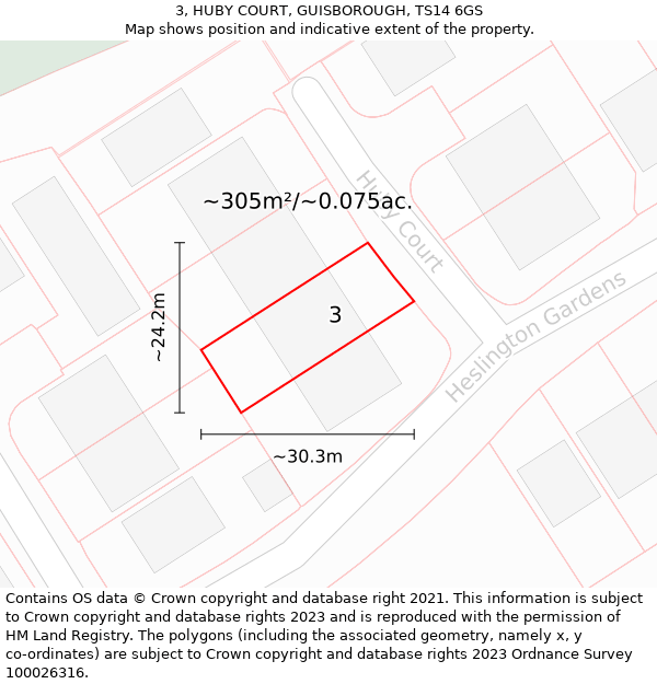 3, HUBY COURT, GUISBOROUGH, TS14 6GS: Plot and title map