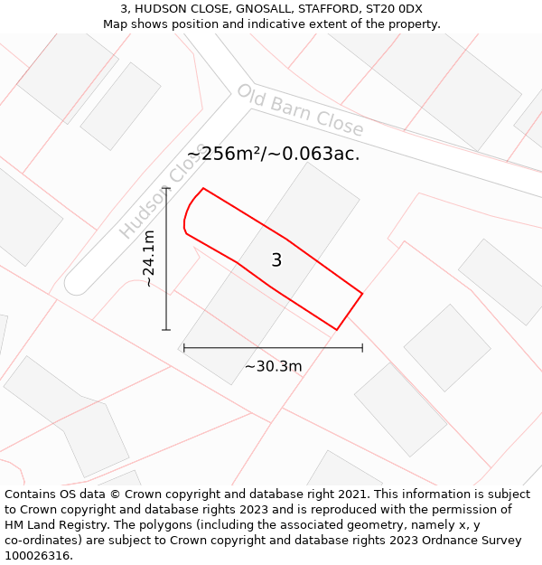 3, HUDSON CLOSE, GNOSALL, STAFFORD, ST20 0DX: Plot and title map