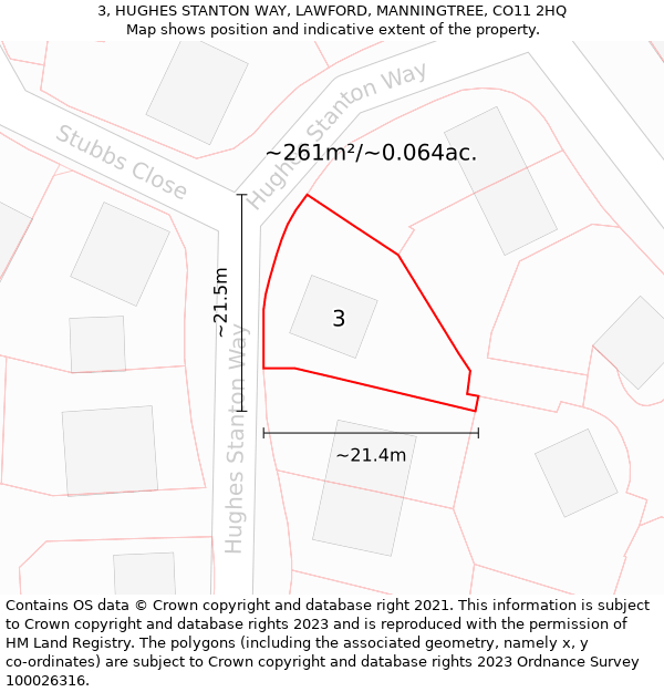 3, HUGHES STANTON WAY, LAWFORD, MANNINGTREE, CO11 2HQ: Plot and title map